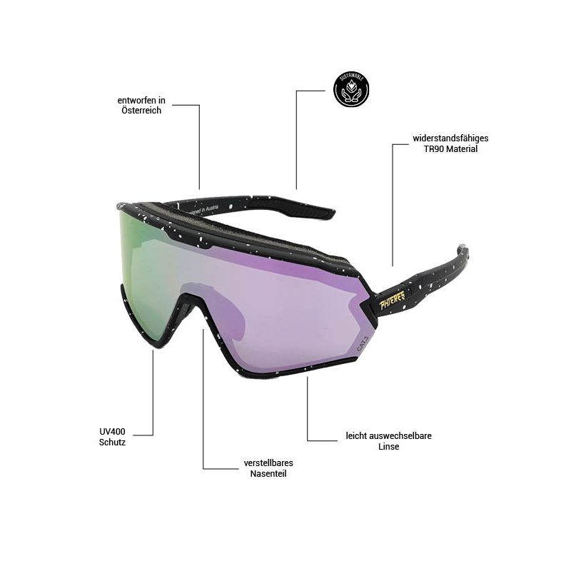 Sharkbiteph Plus - Phieres - Matt Black Splashes/ Gray Lens Full Revo Cherry Pink - Technische Sonnenbrille